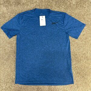 Nike Dri-Fit Tee Shirt Mens Medium Heather Blue Swoosh Athletic Training Workout